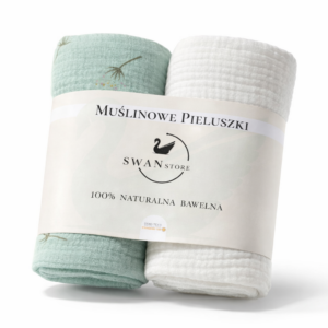 Pieluchy muślinowe 60×60, komplet 2 sztuki- zielony dmuchawiec, biały