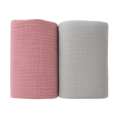 Pieluchy muślinowe 60×60, komplet 2 sztuki- brudny róż, szary