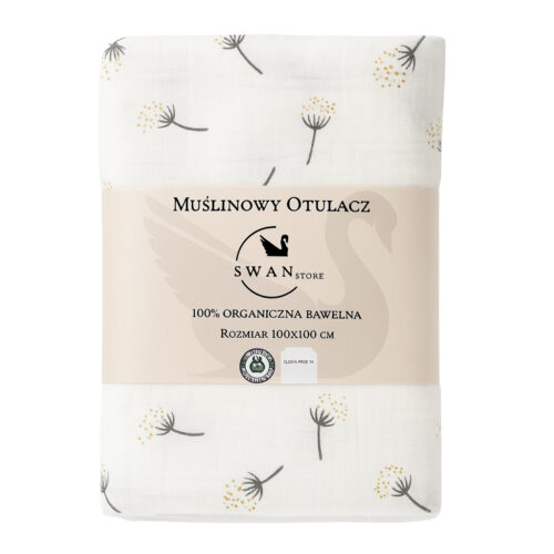 Otulacz, muślinowa chusta, pielucha 100x100cm– biały dmuchawiec