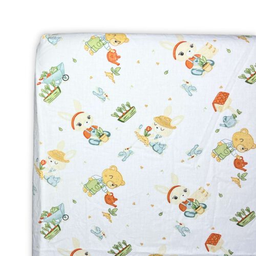 Prześcieradło bawełniane z gumką do łóżeczka 60x120 Królik