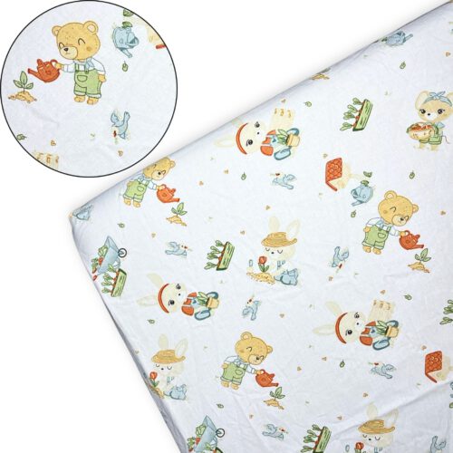 Prześcieradło bawełniane z gumką do łóżeczka 60x120 Królik - obrazek 3