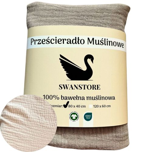 Prześcieradło muślinowe do wózka gondoli kołyski z gumką 80x40 beżowe - obrazek 2