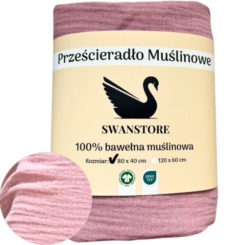 Prześcieradło muślinowe do wózka gondoli kołyski z gumką 80x40 różowy - obrazek 3