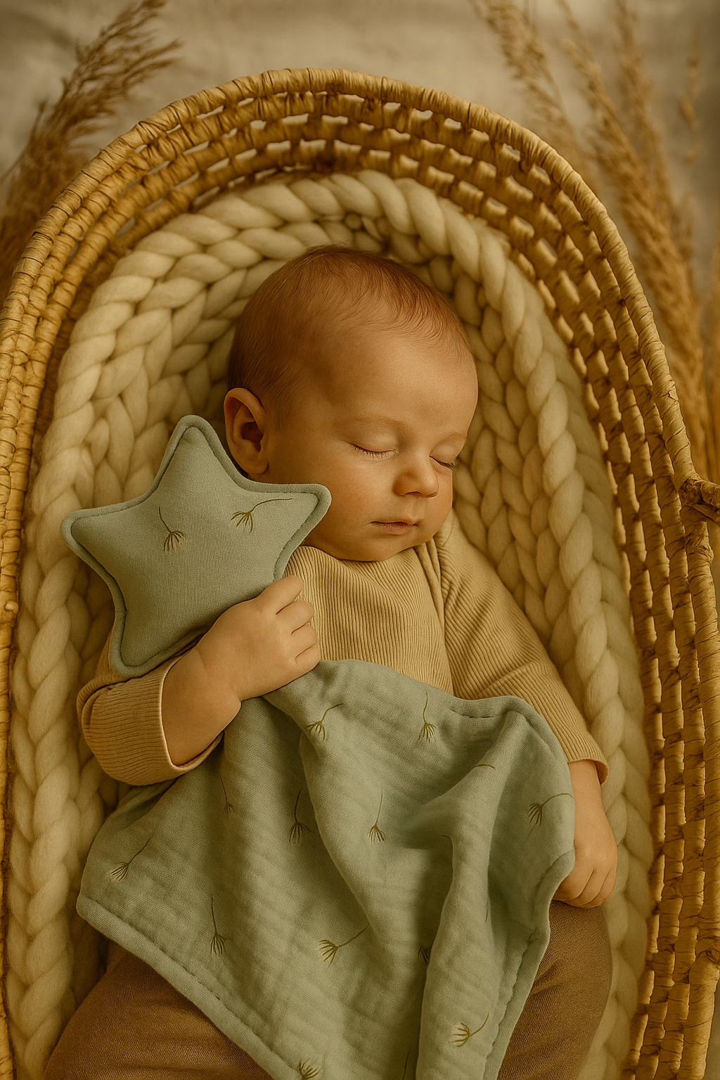 Baby Shower Box prezentowy: 2 x Pieluszki, Przytulak- zielony dmuchawiec - obrazek 3