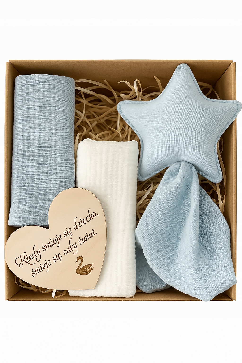 Baby Shower Box prezentowy: 2 xPieluszki, Przytulak- niebieski