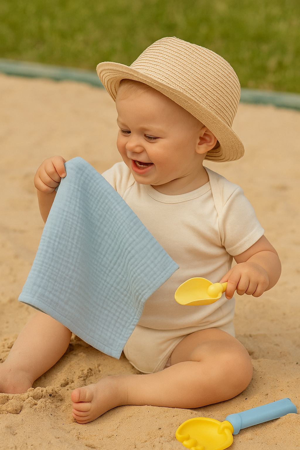 Baby Shower Box prezentowy: 2 xPieluszki, Przytulak- niebieski - obrazek 5