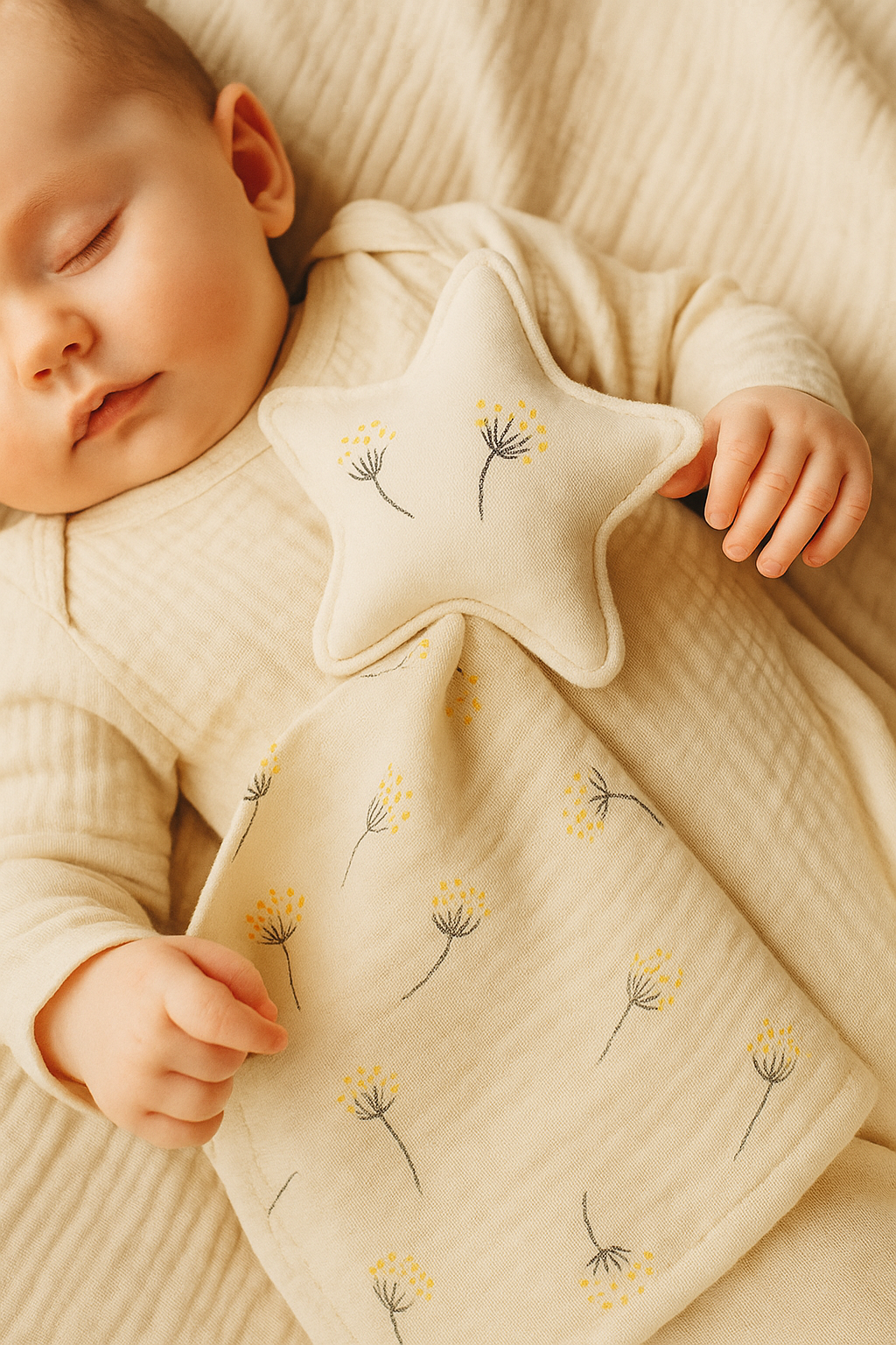 Box prezentowy: Kocyk Teddy Biały dmuchawiec 2x Pieluszki, Przytulak gwiazdka - obrazek 7