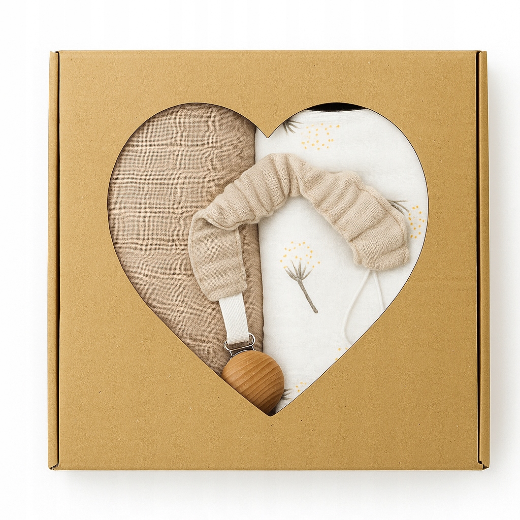 Box prezentowy mały: 2x Pielucha 60x60 cm, zawieszka- beżowy