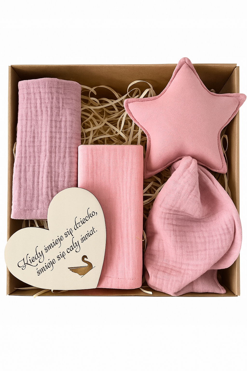 Baby Shower Box prezentowy: 2 xPieluszki, Przytulak- różowy