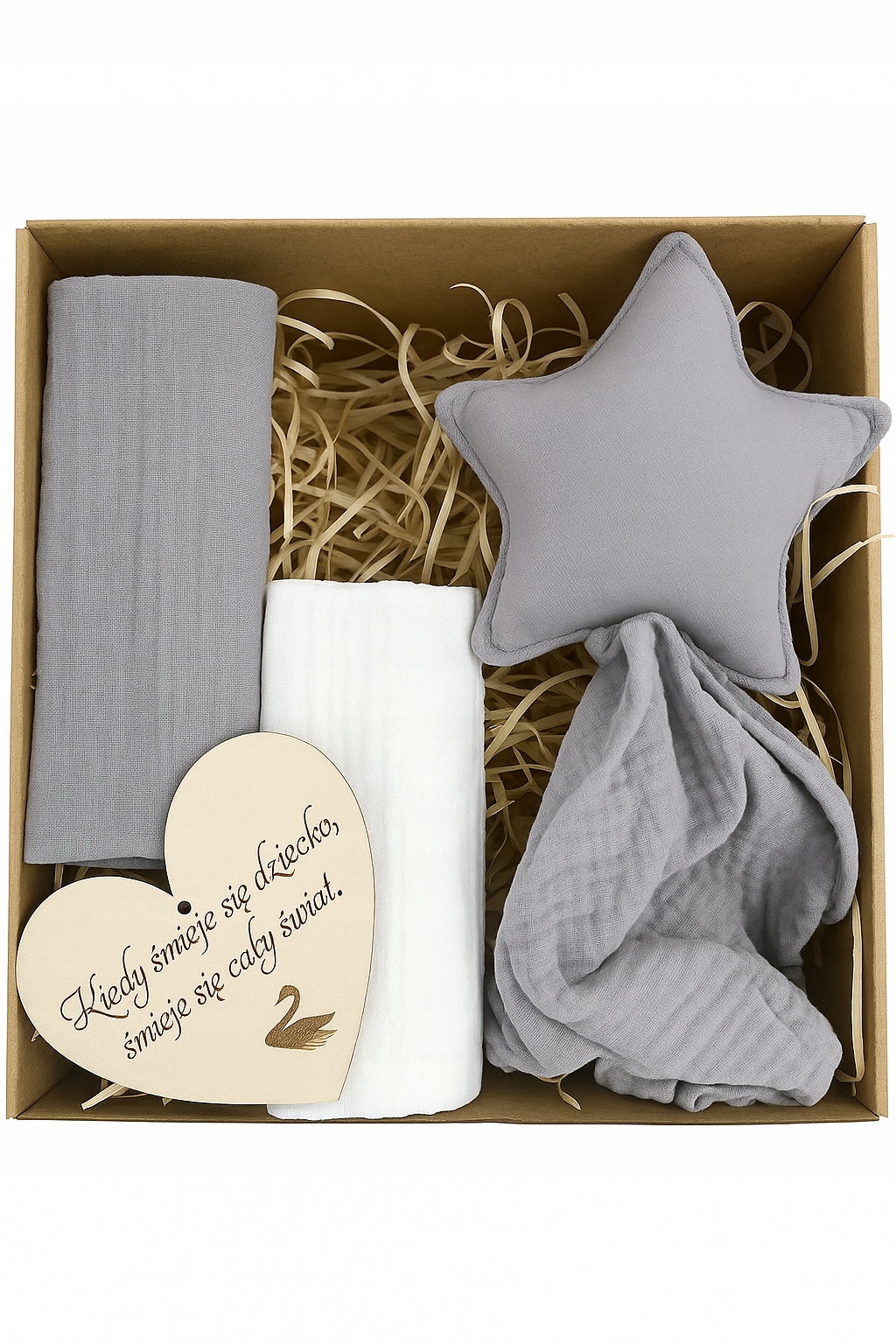 Baby Shower Box prezentowy: 2 xPieluszki, Przytulak- szary
