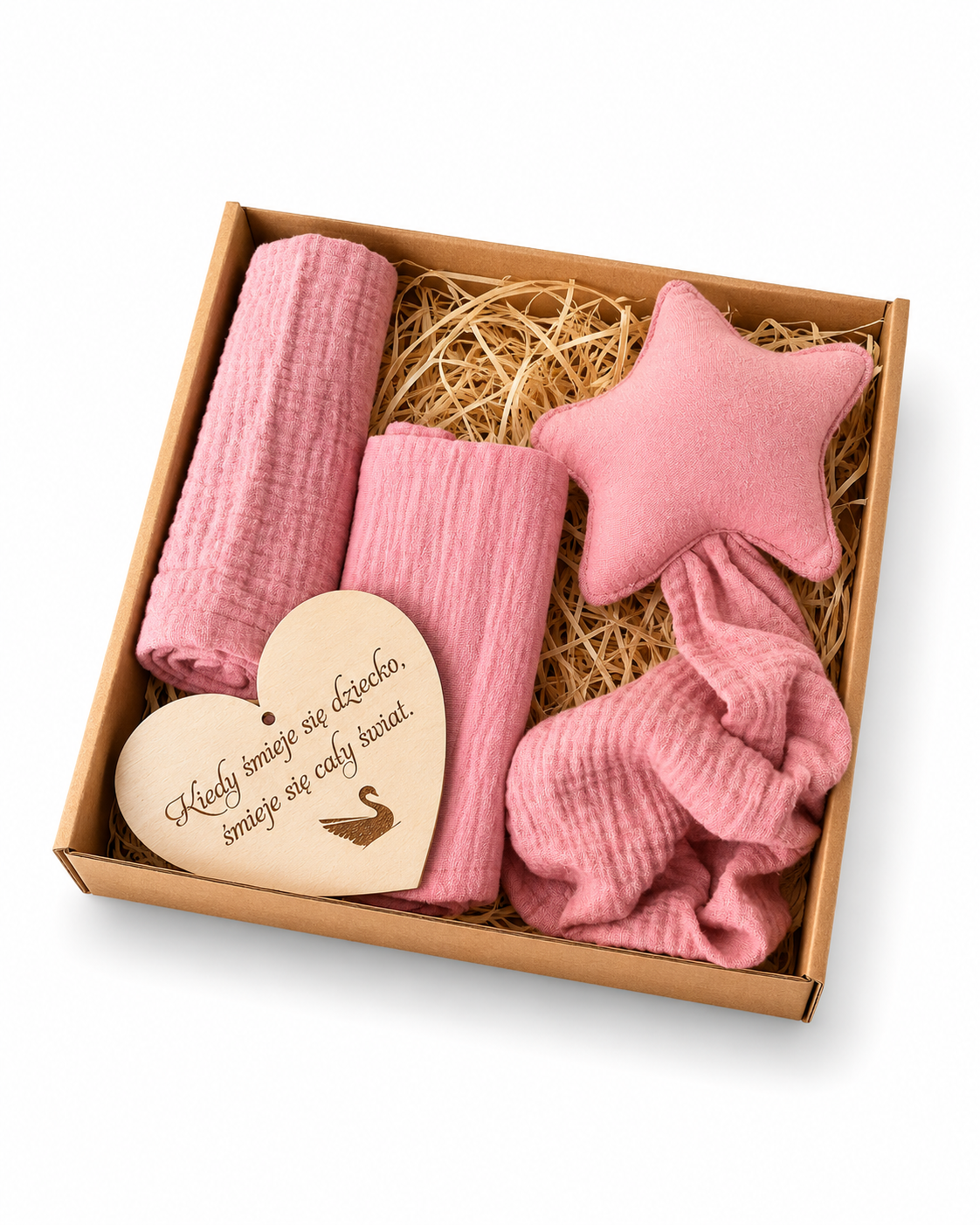 Baby Shower Box prezentowy: 2 xPieluszki, Przytulak- różowy