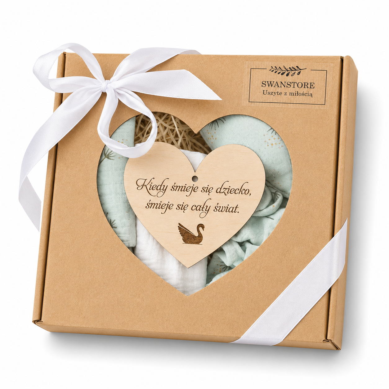 Baby Shower Box prezentowy: 2 xPieluszki, Przytulak- miętowy dmuchawiec - obrazek 2