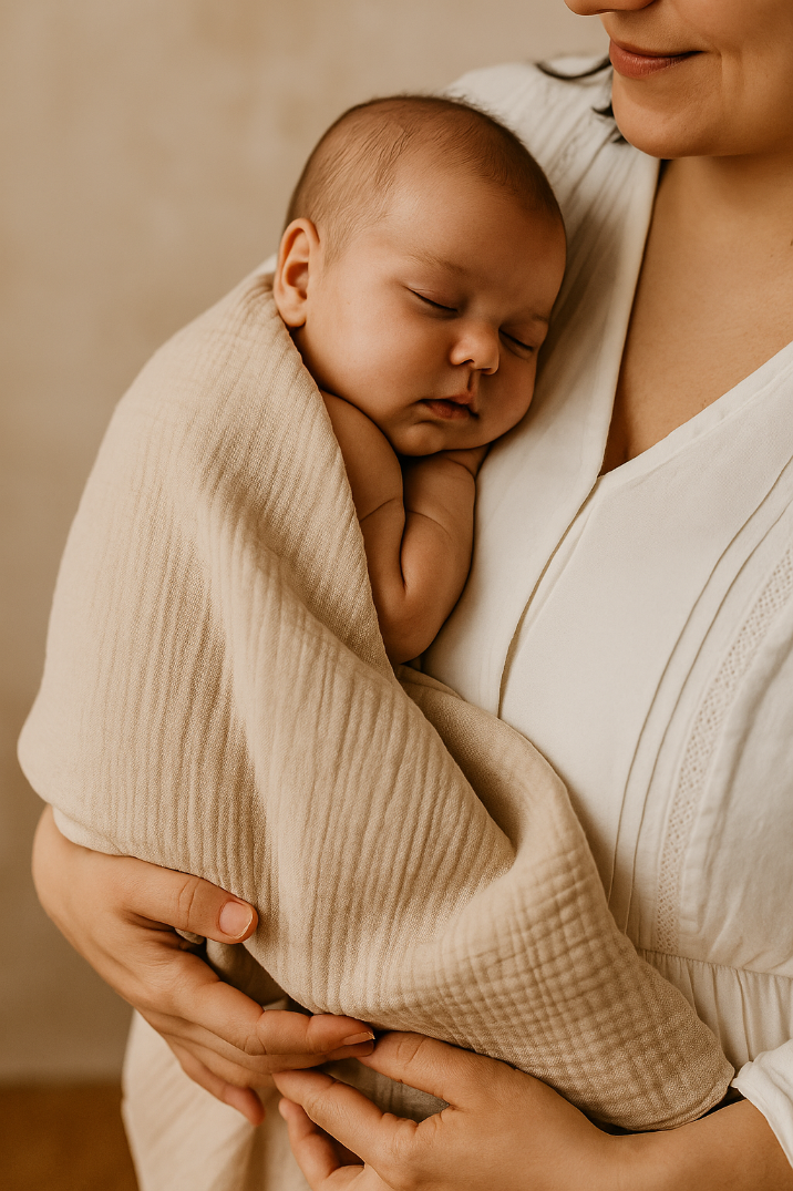 Box prezentowy mały: 2x Pielucha 60x60 cm, zawieszka- beżowy - obrazek 4