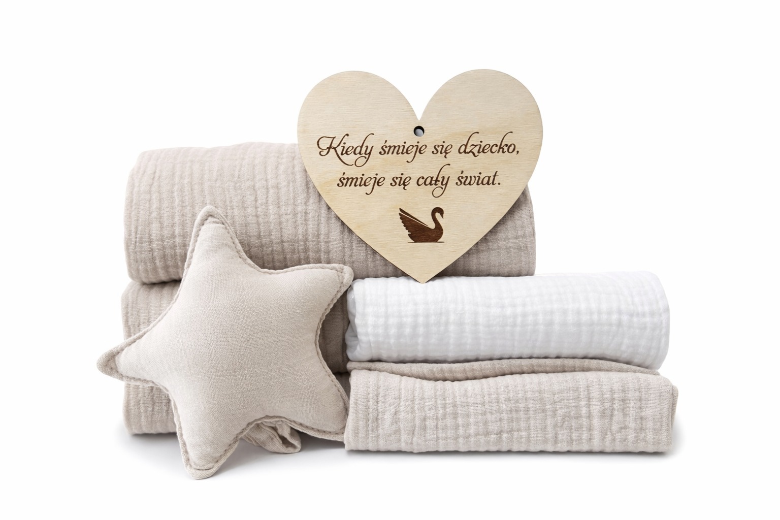 Box prezentowy: Otulacz Muślinowy,2×Pieluszki, Przytulak-beżowy - obrazek 6