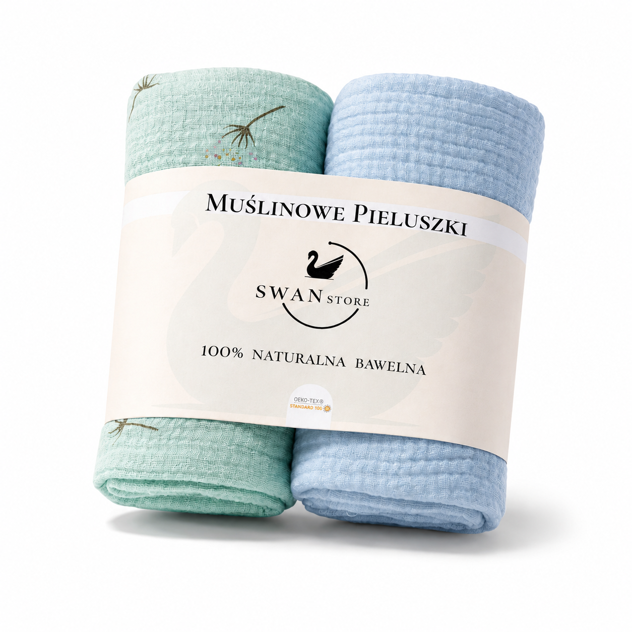 Pieluchy muślinowe 60x60 komplet- dmuchawiec zielony, niebieski