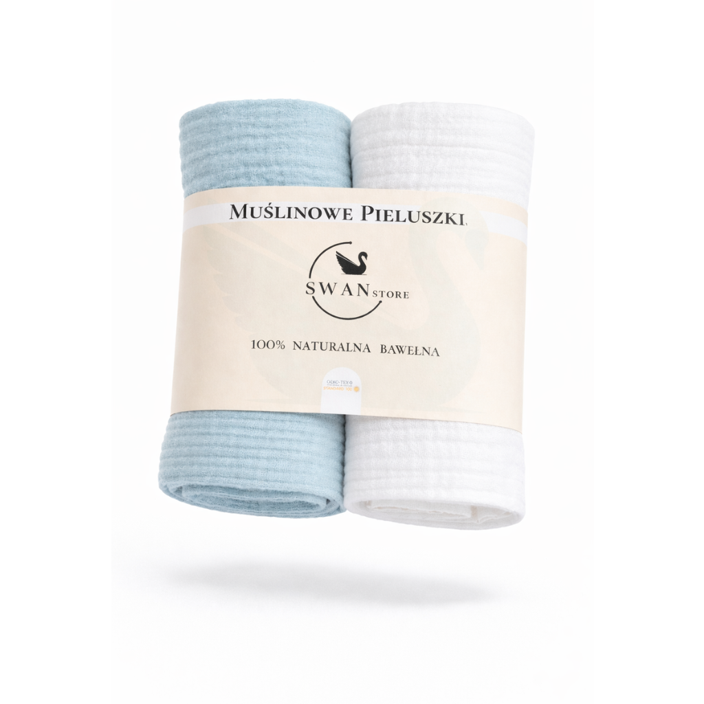 Pieluchy muślinowe 2szt. 60x60,komplet- biały, niebieski100% bawełna