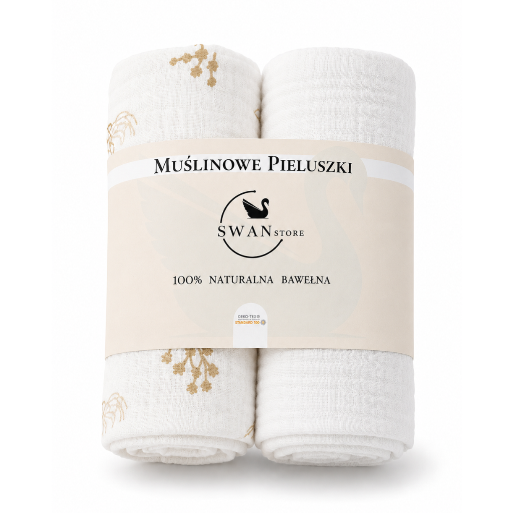 Pieluchy muślinowe 2szt. 60x60,komplet- kwiaty boho, biały, bawełna