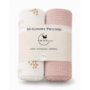 Pieluchy muślinowe 2szt. 60x60,komplet- kwiaty boho, brudny róż, bawełna
