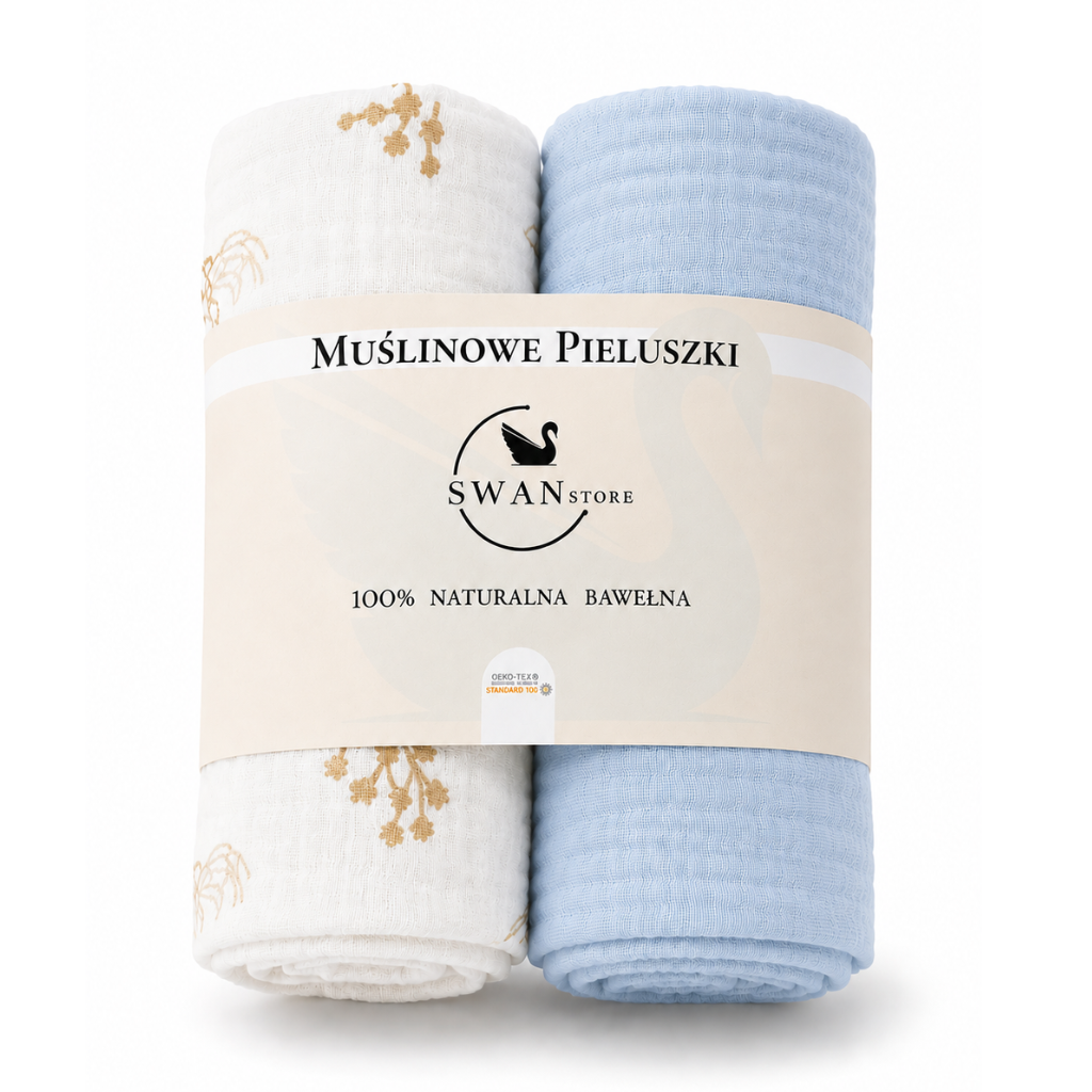 Pieluchy muślinowe 2szt. 60x60,komplet- kwiaty boho, niebieski, bawełna