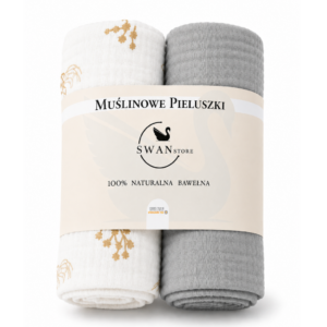 Pieluchy muślinowe 2szt. 60x60,komplet- kwiaty boho, szary, bawełna