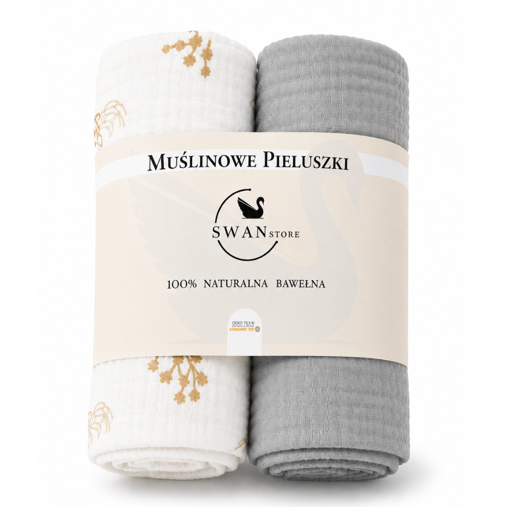 Pieluchy muślinowe 2szt. 60x60,komplet- kwiaty boho, szary, bawełna