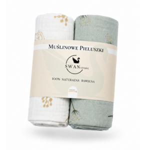 Pieluchy muślinowe 2szt. 60x60,komplet- kwiaty boho, miętowy w dmuchawce