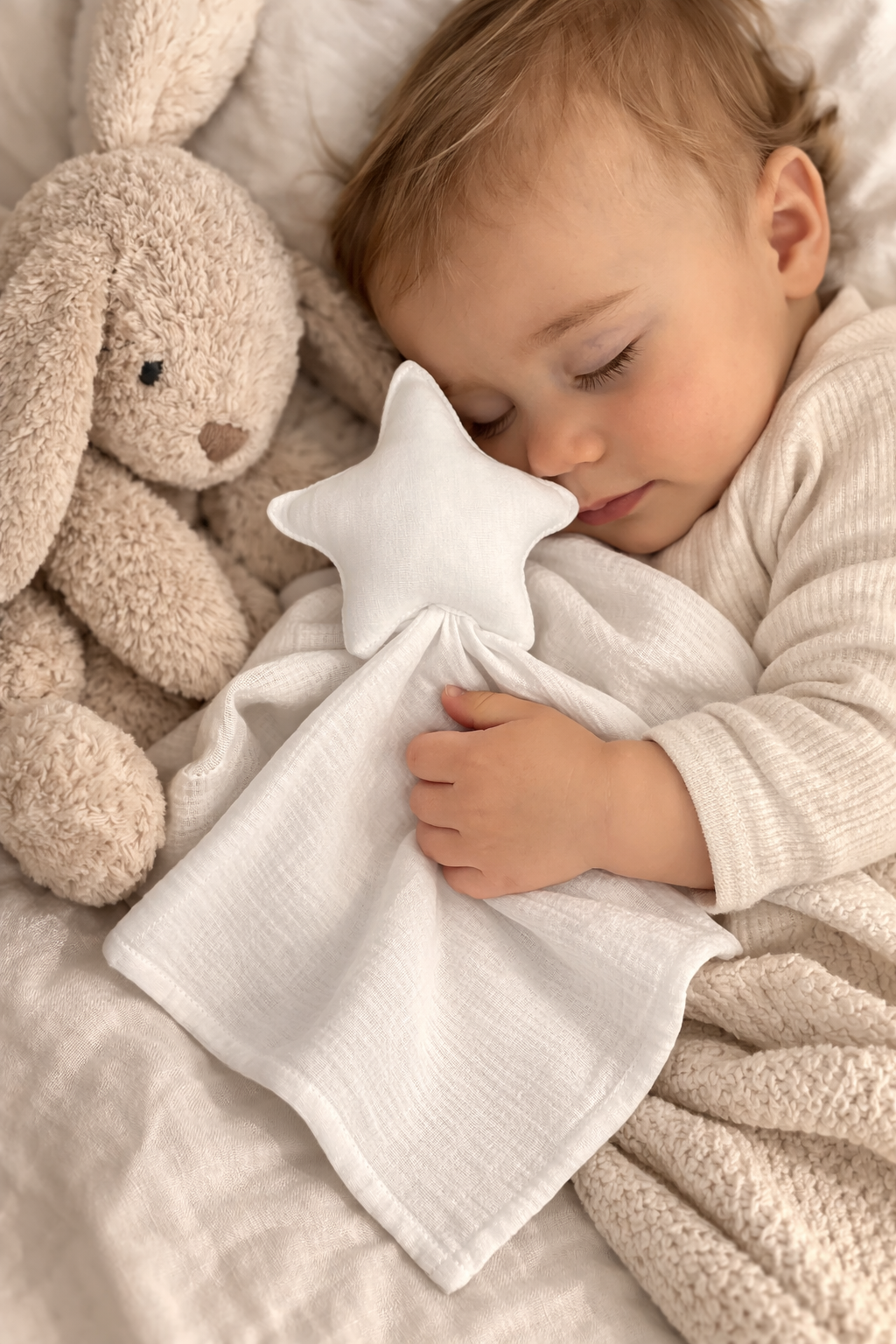 Baby Shower Box prezentowy: Otulacz Muślinowy,2×Pieluszki, Przytulak-biały - obrazek 11